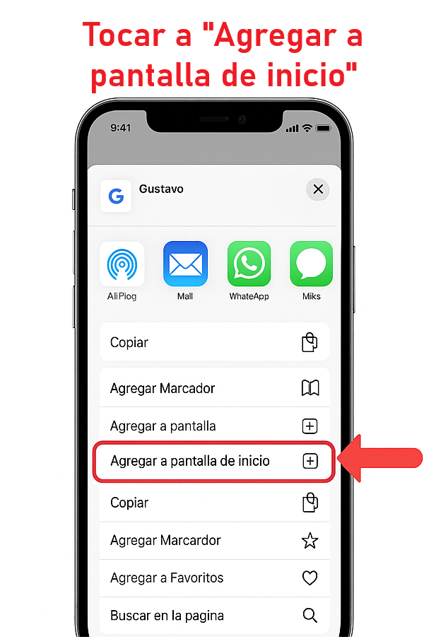 Opción Añadir a la pantalla de inicio