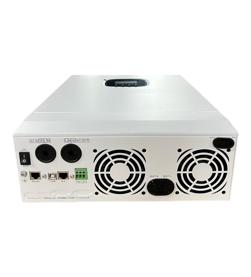 Descripción
Eficiencia
MPPT avanzado con eficiencia de hasta 99,9%
Múltiples modos de carga y descarga disponibles

Confiable
Produce energía CA de onda sinusoidal pura de alta calidad
Salida confiable para períodos prolongados de potencia nominal

Seguridad
360 grados de seguridad desde el hardware hasta el software
Múltiples aprobaciones de seguridad disponibles

Fácil de usar
Diseño industrial con estética moderna
Fácil de instalar y fácil de usar

Todo en uno
Admite muchos tipos de baterías, Admite comunicación inteligente BMS con batería de iones de litio BMS exclusivo de batería de iones de litio con activación dual. Admite monitoreo remoto de operación.
Potencia nominal de salida: 1600 W.
Tensión nominal de salida: 220 Vac (monofásica/trifásica en paralelo).
Frecuencia nominal de CA: 50 Hz/60 Hz.
Forma de onda: Onda sinusoidal pura.
Tiempo de conmutación: 10 ms (típico).
Tipo de batería: Plomo ácido / Li-ion / Definido por el usuario.
Voltaje nominal de la batería: 12 V.
Rango de voltaje: 40~60 Vcc.
Corriente de carga máxima MPPT: 60 A.
Corriente de carga máxima de la batería red/generador: 60 A.
Corriente de carga máxima híbrida: 60 A.
ENTRADA PV Número de seguidores MPPT: 1.
Potencia máxima del conjunto fotovoltaico: 3000 W.
Corriente de entrada máxima: 22 A.
Voltaje máximo de circuito abierto: 400 VCC.
Rango de voltaje MPPT: 30-450 VCC.
Rango de voltaje de entrada: Modo UPS: 170~280 Vca; Modo APL: 90~280 Vac.
Rango de frecuencia: 50/60 Hz.
Eficiencia de seguimiento MPPT: 99,9 %.
Eficiencia máxima del inversor de batería: 92 %.
Grado de protección: IP20, solo interior.
Rango de temperatura en funcionamiento: -10°C~55°C Ruido: <60dB.
Método de enfriamiento: ventilador interno