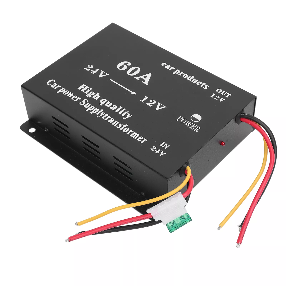 Especificación:

Convertidor de voltaje de CC de 24 V a 12 V
Material: metal
Color: negro
Topología del circuito: puente completo
Forma de onda de salida: onda cuadrada
Potencia de salida: 60 Ah
Eficiencia: 99 %
Aplicaciones: Ampliamente utilizado para proporcionar energía a automóviles, camiones, vehículos recreativos, SUV, autobuses y otros vehículos equipados con sonido, cámaras de monitoreo y equipos eléctricos para automóviles.

Características:
Protección completa de materiales de hierro de alta resistencia.
Disipación de calor activa, entrada de aire de doble ventilador, sin acumulación de calor.
Aberturas en ambos lados, que mejoran eficazmente la eficiencia de disipación de calor.
Integrado, externo para mayor seguridad.
Protección contra sobrecarga, protección contra sobretemperatura, protección contra alto voltaje, protección contra bajo voltaje, protección contra conexión inversa, protección contra cortocircuito.
Aplicaciones: Ampliamente utilizado para proporcionar energía a automóviles, camiones, vehículos recreativos, SUV, autobuses y otros vehículos equipados con sonido, cámaras de monitoreo y equipos eléctricos para automóviles.