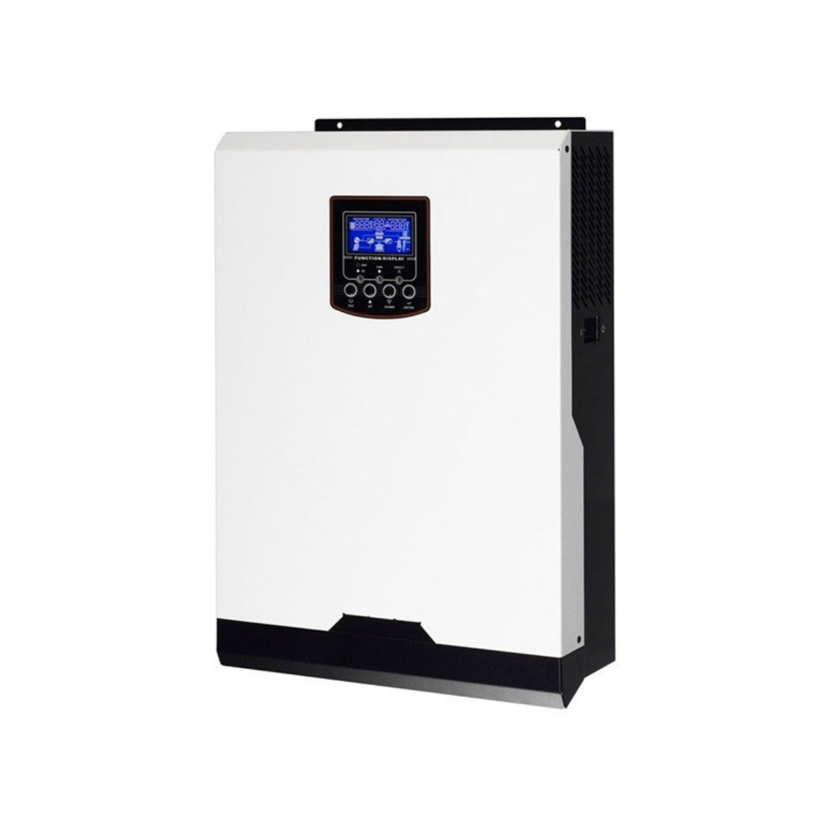 Inversor cargador onda pura de 1000W nominales PWM

Puede entregar 2000W peak (pocos segundos)
Para banco de baterías 12V
Puede procesar hasta 600w de generación solar. La potencia instalada del campo solar puede ser mayor a 600w. La potencia real generada variara según condiciones: ambientales, geográficas, suciedad, grados de inclinación y pérdida.
Controlador PWM integrado de 50A
Máxima tensión entrada solar (Voc en paneles): 55Vdc
Pantalla LCD para visualizar diferentes parámetros
Configuración modo UPS o Solar
No inyecta excedentes por lo que no requiere certificación